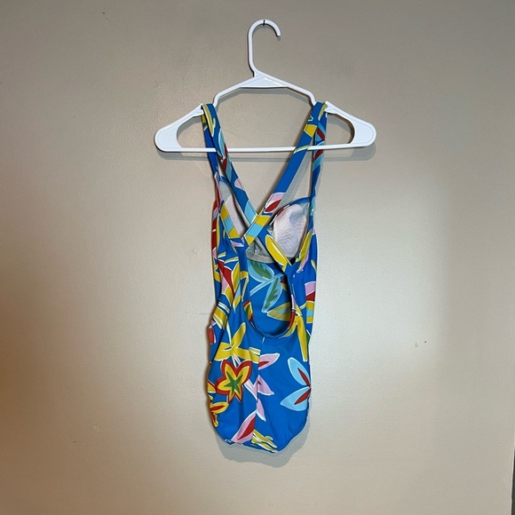 Oscar De La Renta One Piece Swimsuit Vintage 80's Blue Floral Criss Cross READ - Picture 2 of 9